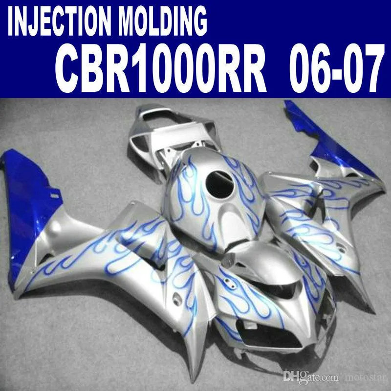 Injection mould high quality fairing kit for HONDA CBR1000RR 06 07 CBR1000 RR 2006 2007 blue flames in silver fairings VV58