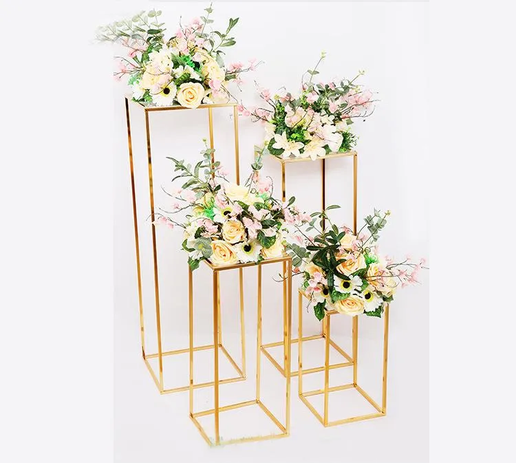 Decoração de casamento de ouro 4 pcs conjunto de ferro geométrico colocado adereços de estrada de estrada de estrada t suprimentos retângulo casamento plinth