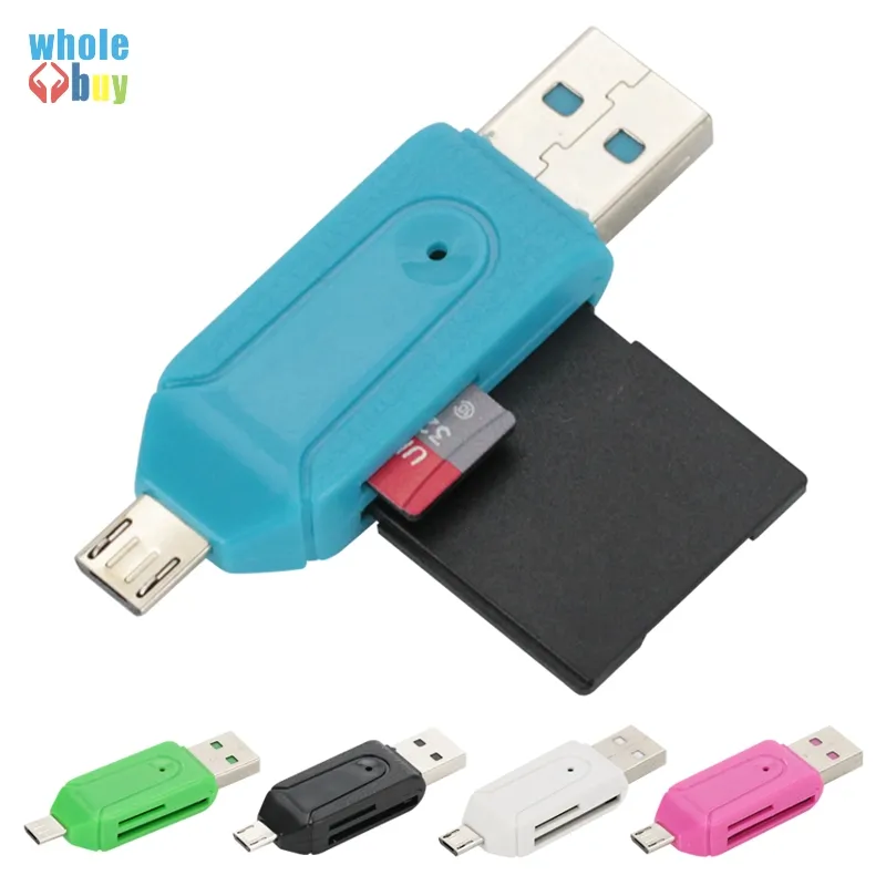 2 In 1 Card Reader with SD Micro SD TF Slots OTG Adapter Micro USB 2.0 for Android Cell Phone Tablet Computer 200pcs/lot