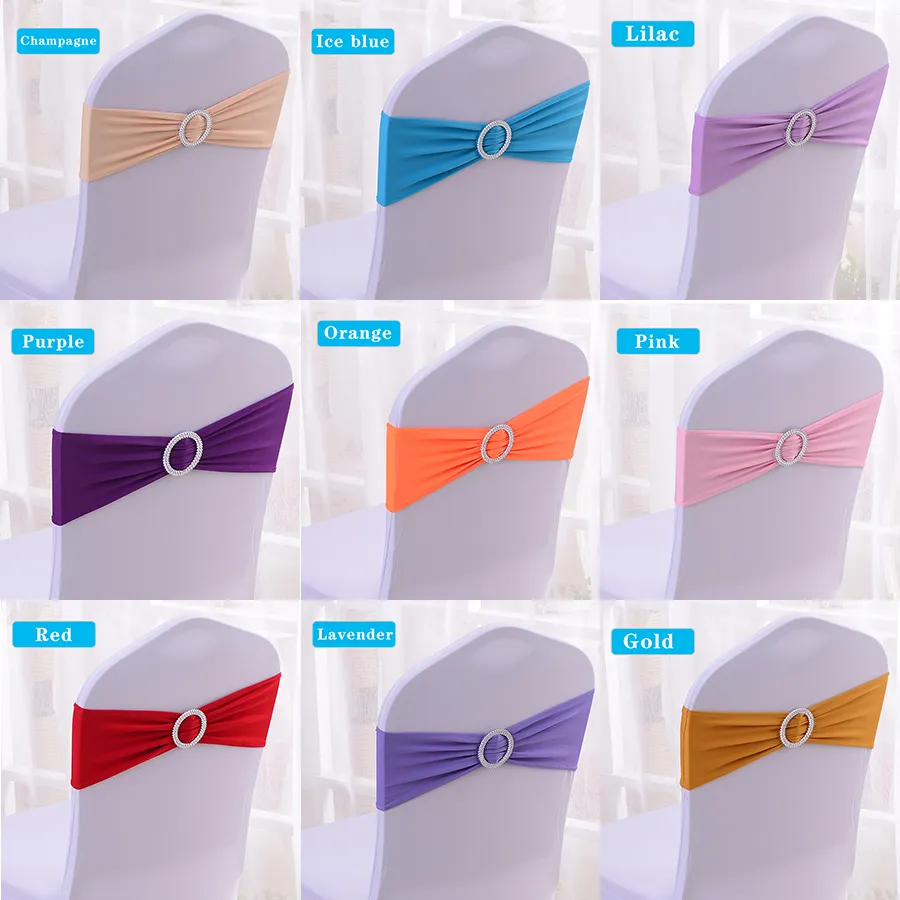 100pcs Chair Band Stretch Elastic Spandex Chair Bow Round Ring for Banquet Party Wedding Decoration Noeud De Chaise Mariage