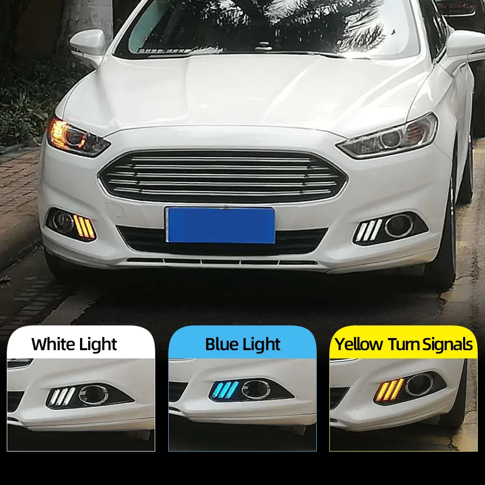 2pcs para Ford Mondeo Fusion 2013 2015 2015 2015 2016 Amarelo Transformação de Sinal Relé Impermeável Carro Drl Lâmpada Levada Daytime Running Light