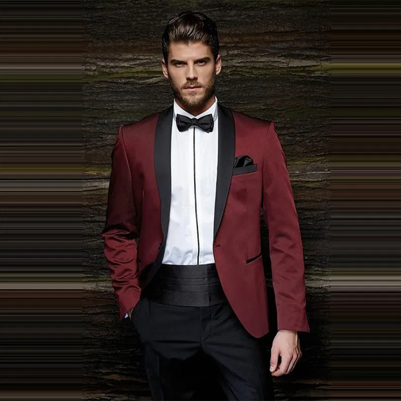 Populares con un solo botón padrinos de boda Mantón solapa del novio de los smokinges de los padrinos de boda mejor juego del hombre Trajes para hombre del novio B373 (+ Tie Jacket + Pants)