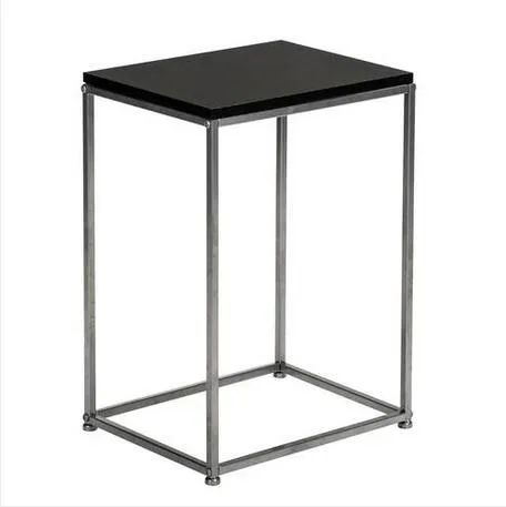 Mode livraison gratuite en gros comptoirs en MDF noir Base en fer forgé gris Table à collation à une seule couche