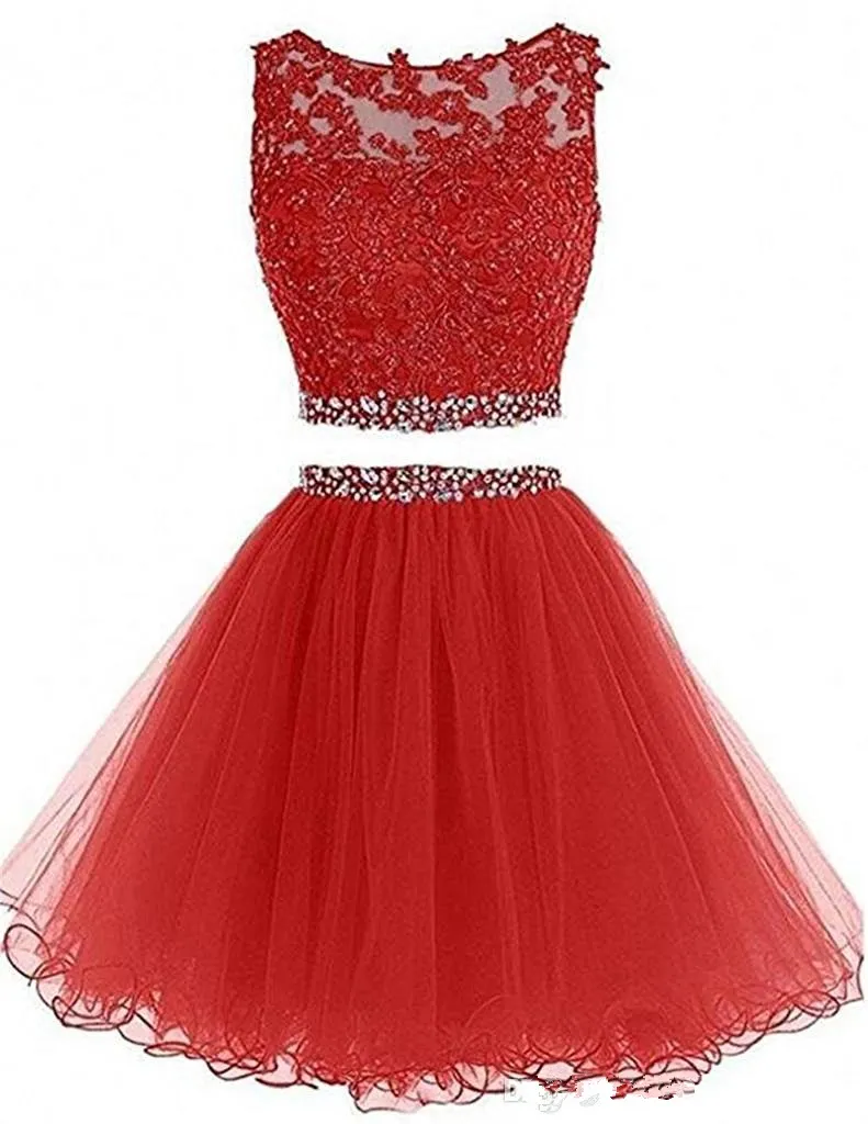 Plus Size Two Piece Tulle Homecoming Dress With Appliques For