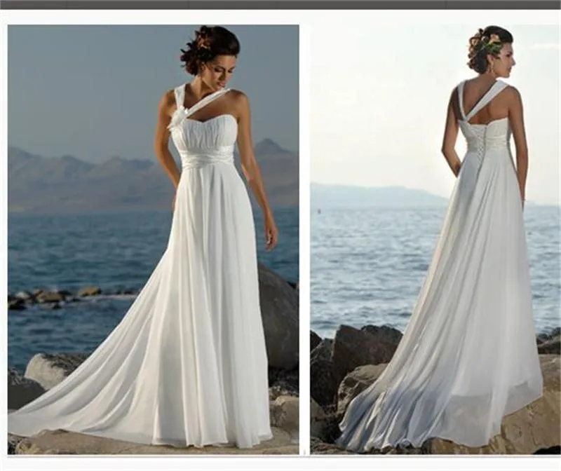 2019 Nuevo Barato Menos de $ 100 Vestidos de novia de playa Halter Gasa Vestidos de novia largos con cordones Elegante blanco Foraml Wear Vestidos de fiesta formales 1362