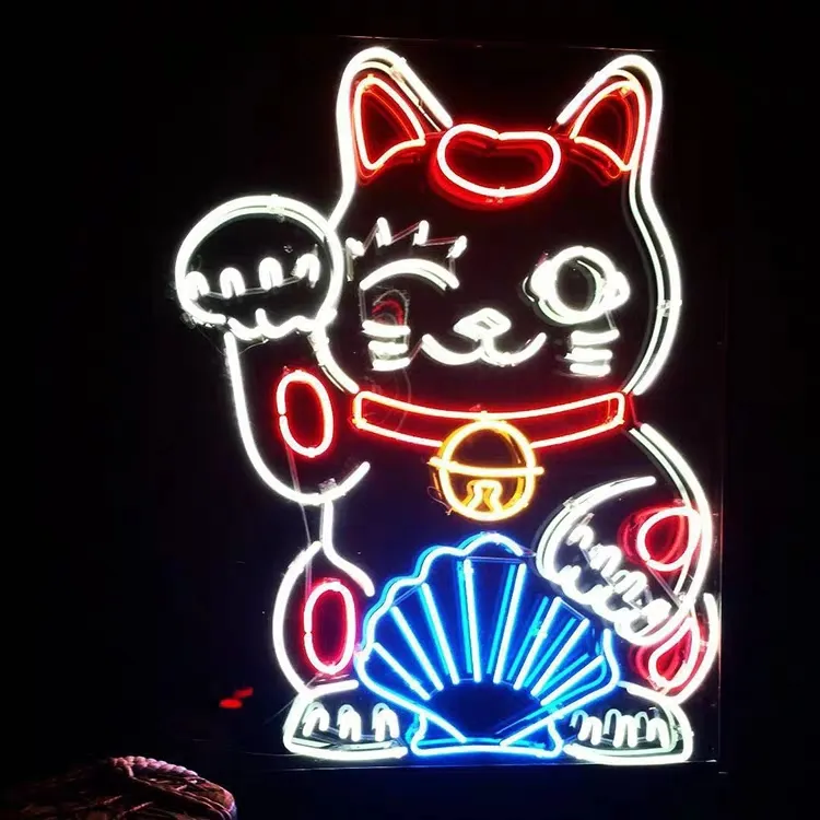 Novo letreiro de néon personalizado fábrica 17x14 polegadas luz de néon de vidro real para bar de cerveja bar pub garagem sala Lucky Cat308B