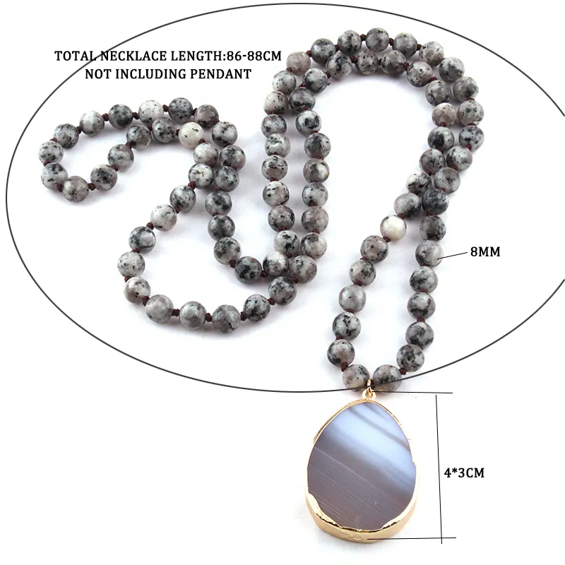 Moda bohemia joyería tribal piedras preciosas semipreciosas piedra anudada gota collares mujeres collar étnico