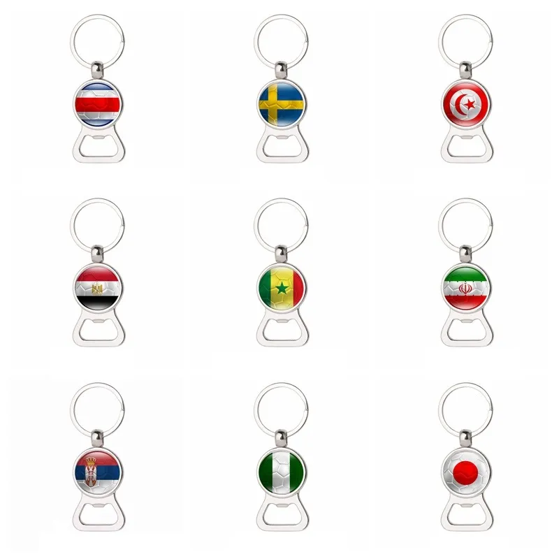 Fotbollsouvenirflaskaöppnare Keychain World Cup European Key Chain Multi Function Gäster Favorit Party Metal Gift