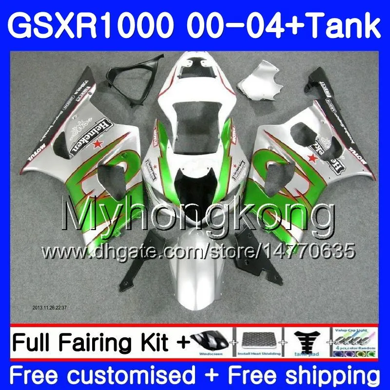 + Tanque Para SUZUKI GSX R1000 GSX-R1000 GSXR1000 Prata Verde 01 02 03 04 299HM.13 GSXR-1000 K2 K3 GSXR 1000 2000 2001 2002 2003 2004 Carenagem