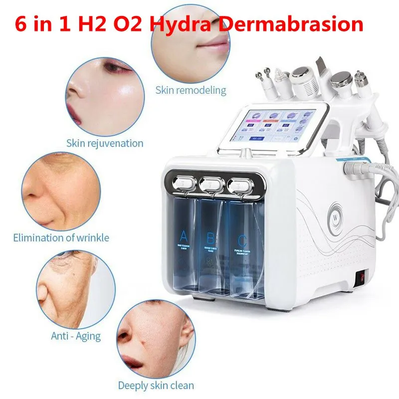 6 In1 H2 O2 Hydra DermaBrasion Aqua Ceel RF Bio-подъемный спа-гидромасштабный микродермабразия лицевой машины холодный молоток кислородный спрей