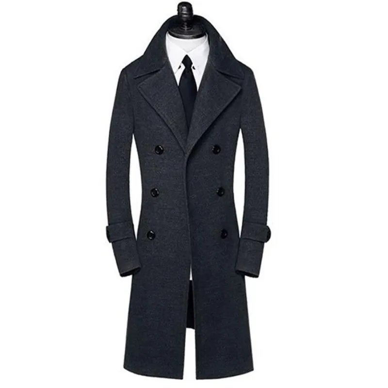 chinese dress ladies Men's Dress Coat Long Wool Winter Dress Knee Length Coat Camel ~ Khaki
