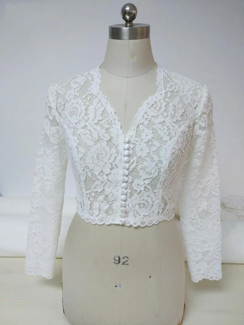 Long Sleeve White Ivory Lace Wedding Jacket V Neck Button Women Bolero Jackets For Bride Evening Party Formal Dress In Free Cheap From 20 99 DHgate