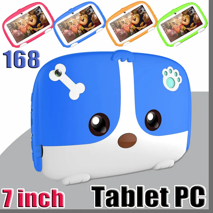 168 키즈 브랜드 태블릿 PC 7 "7 인치 쿼드 코어 어린이 귀여운 만화 개 태블릿 안드로이드 6.0 Allwinner A33 Google Player 1GB RAM 8GB ROM