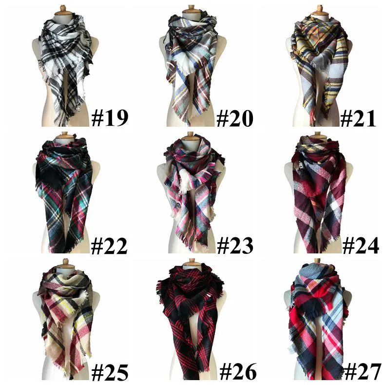 Fashion-40 Colors Mujeres Plaid Bufandas Grid Tassel Wrap Oversized C Pañuelo de invierno Lattice Triangle Manta Bufanda CCA11218 10pcs