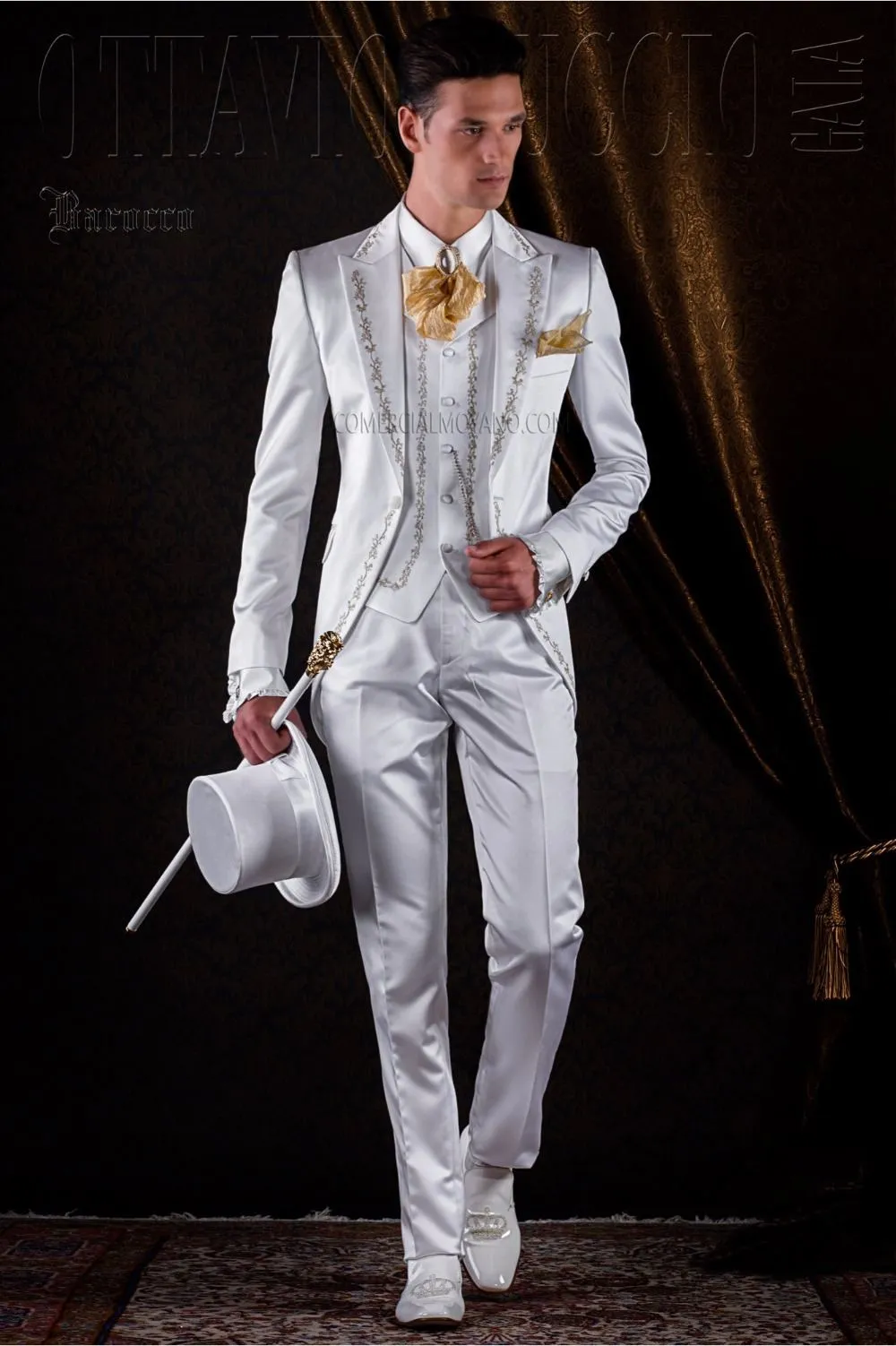 Moda One Button White Haft Groom Tuxedos Peak Lapel Mężczyźni Garnitury 3 Sztuk Wedding Prom Blazer (Kurtka + Spodnie + Kamizelka) W493