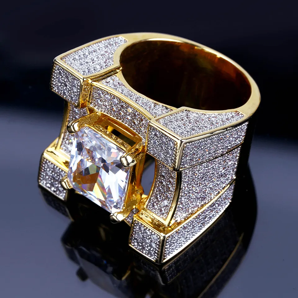 Gepersonaliseerde Nieuwe 18K Vergulde CZ Cubic Zirconia Hip Hop Bling Ringen Diamant Sieraden voor Mannen 24 MM Maat 7 tot 11 Comfort Fit Groothandel