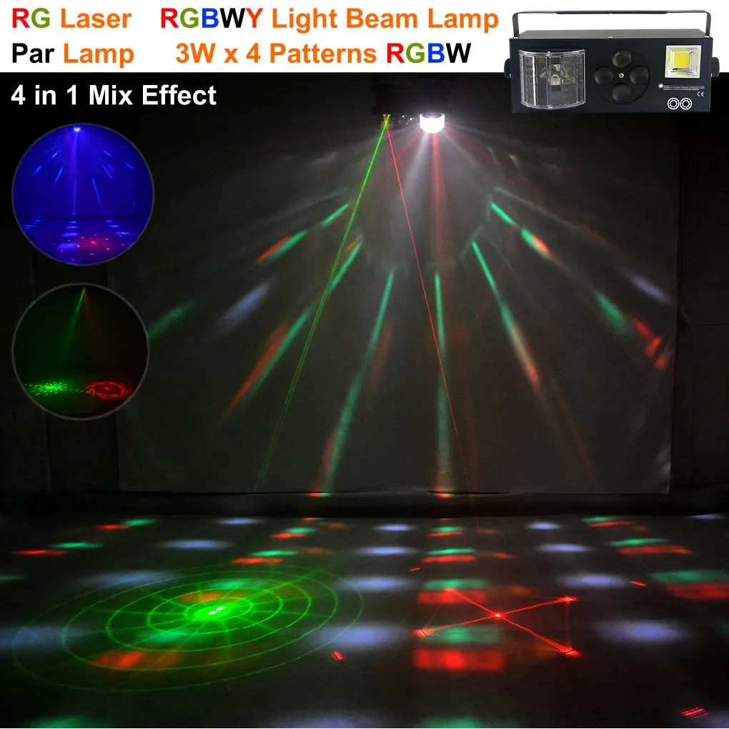AUCD 4 in 1 RG Laser Gobos Mixed Strobe Par Lamps Disco RGBW LED Crystal Ball DMX Beam DJ Party Show Stage Proiettore Luci XMT-13294R