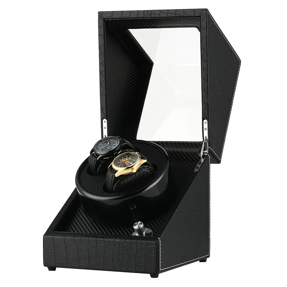 DHgate Black Automatic Watch Winder US UK AU EU Plug Adapter Mechanical Self Winding Box Double Motor Shaker Holders New Arrival 2019 Watches