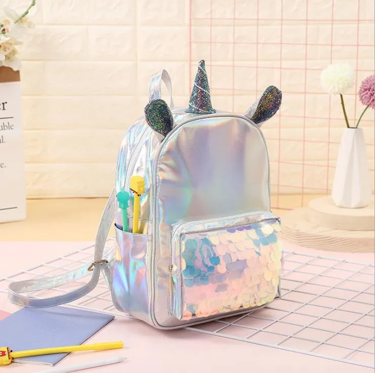 Unicorn Heart Snowflake Pineapple Sequin Backpack Drawstring Bag For Girl School Bag Kids Bags Drop Shipping