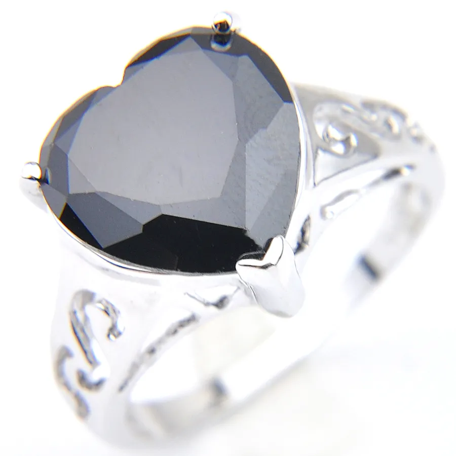 5 st Mode Kvinnor Ringar Hjärta Svart Onyx Gems 925 Sterling Silver Plated För Solitaire Ringar Smycken Holiday Gift