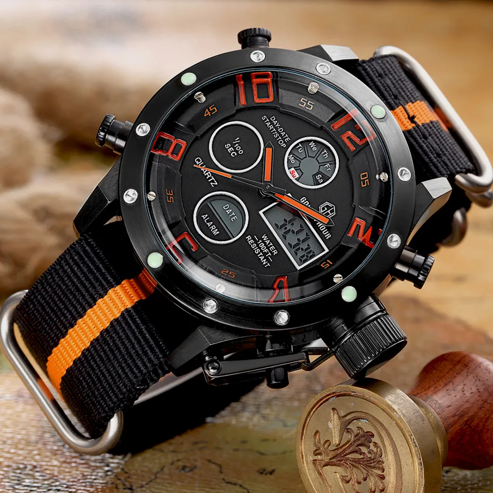 Reloj hombre Goldenhour Men Watch Automatic Sport Digital Quartz Canvas Bess Date Водонепроницаемы