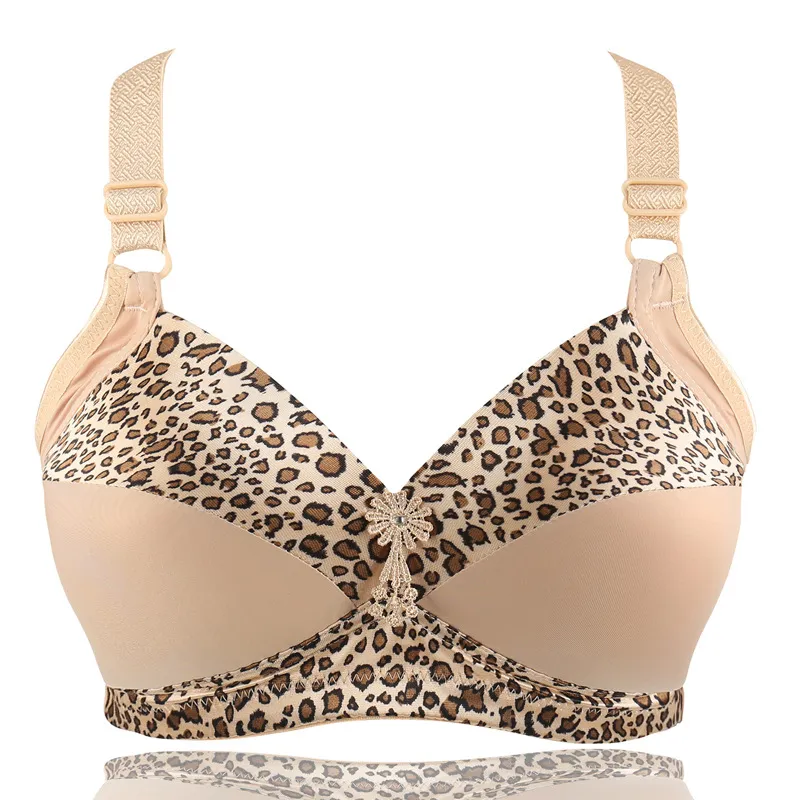 Bielizna damska D E Duży Rozmiar Biustonosz Slim Granil Damska Seksowna Zdrowie Leopard Bra Skorygowany Drut Bezpłatny Zebrany Push Up 3/4 Cup Bras 0013