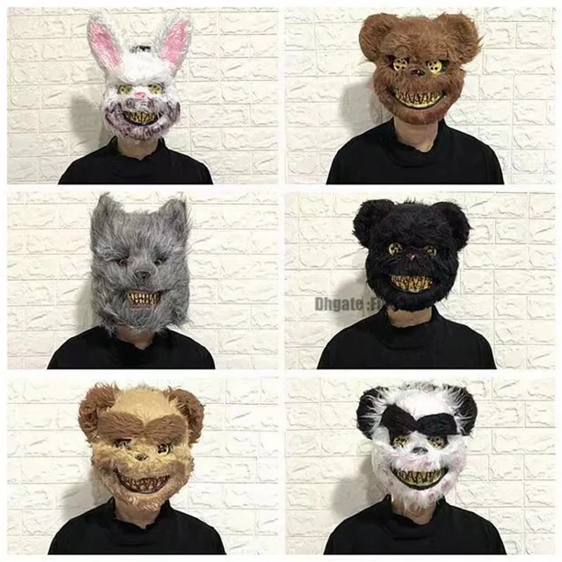 Scary Halloween Rabbit Bunny Mask för män pojkar blodiga läskiga djurhuvudmasker skrämmande plysch kanin mask påsk kostym blodig rosa cospaly halloween leverans