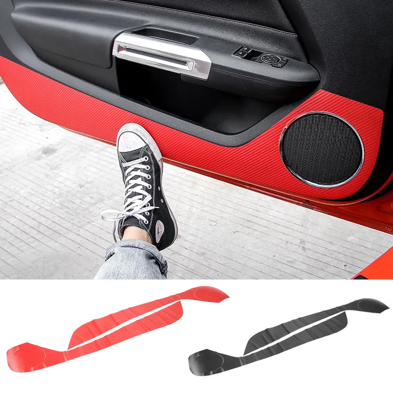 Décoration d'autocollant en Fiber de carbone Anti coup de pied de porte intérieure de voiture pour Ford Mustang 201 + accessoires intérieurs automatiques