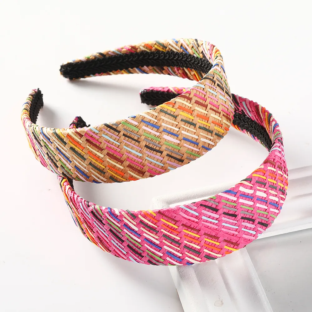 Weaving Rafia Stripe Headband Women Fashion Handmade Hair Hoop Bezel Accessori per capelli colorati a tesa larga