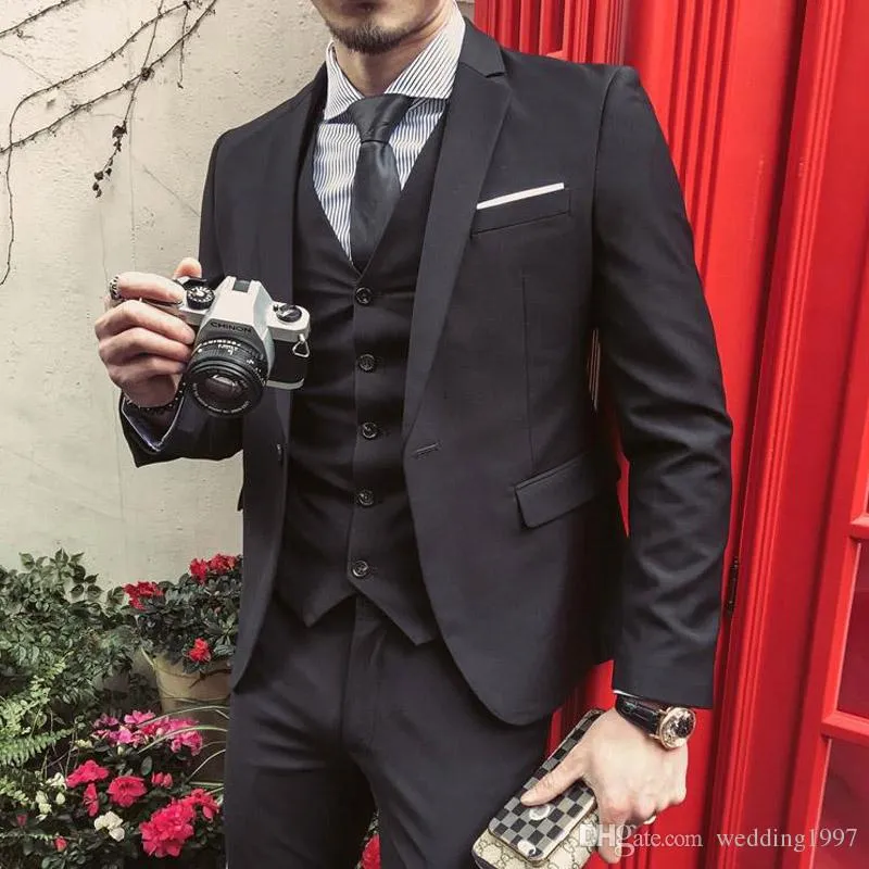 Black Slim Fit Men Sutis 2019 Notched Lapel Groom Tuxedos For Wedding Party Three Piece Latest Design Jacket Coat Pants Blazer From 94 46 DHgate