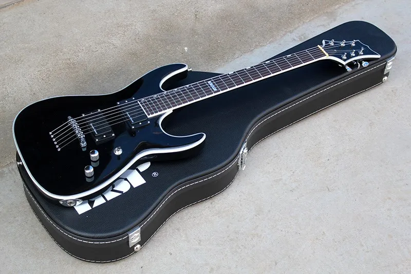 Custom Shop 6 cordas 24 trastes Chrome Hardware Electric Guitar String-thru-corpo negro Corpo com Rosewood Fingerboard