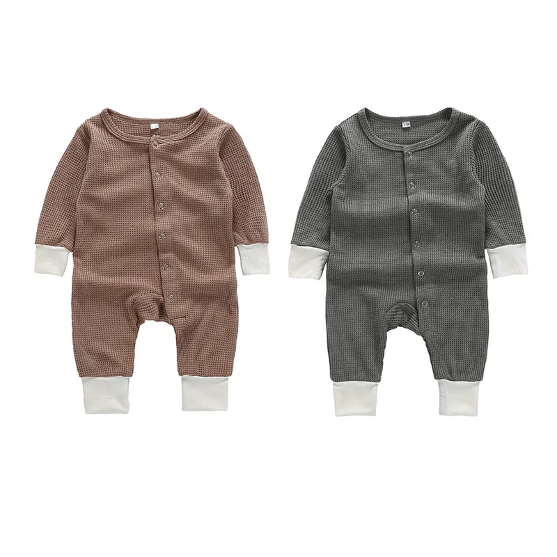 Höst baby boys romper mode ren färg spädbarn långärmad casual jumpsuit ins lapptäcke färg nyfödda onesie y2341