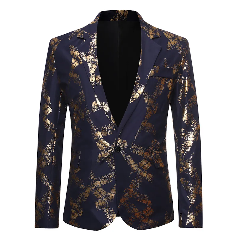 Costumes pour hommes Blazers Hommes Un Bouton Feuille d'or Estampage Golden Floral Imprimé Costume Club Stage Mariage Sport Slim Formel Fit C220n