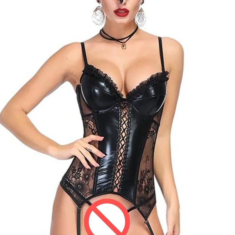 Seksowna bielizna bustier gorset steampunk gorsety górne gotyckie kobiety burlesque overbad gorset femme wetlook lateksowa koronkowa bielizna s-xxl czerwień