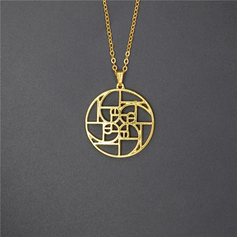 Fibonacci Spiral Necklace - Golden Ratio Math Jewelry Pendant For Women & Men, Stainless Steel