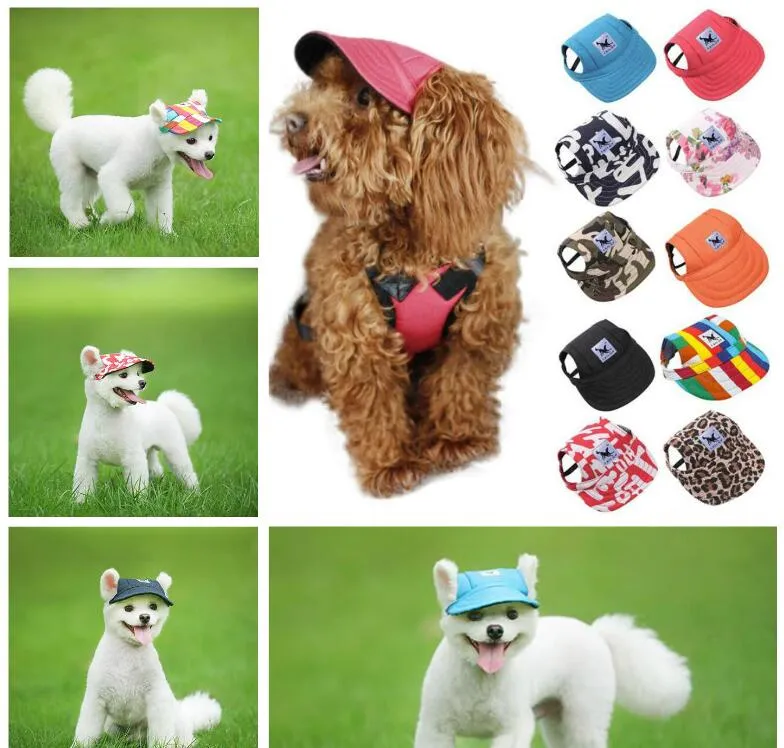 Hondenhoed met oorgaten zomer canvas baseball cap voor kleine huisdier hond outdoor accessoires wandelen huisdier producten 11 stijlen gratis verzending