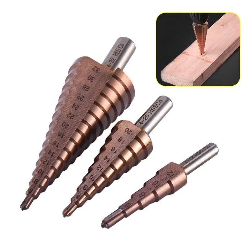 Freeshipping 3Pcs / lot Hs Co M35 Corners rês Handle 4-12 / 4-20 / 4-32Mm Hetero sulco Broca de Metal Passo Cone broca de aço inoxidável Buraco