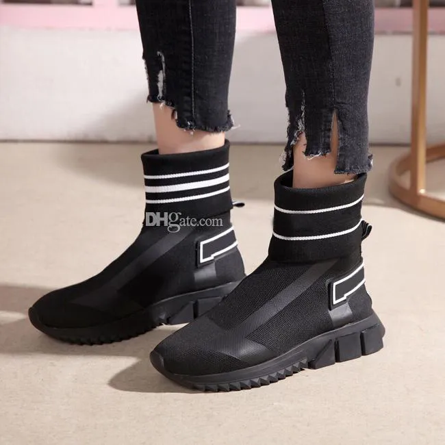 Beliebte 2019 Winter Oreo Mid-Long Stretch Speed Trainer Buchstaben Turnschuhe Männer Frauen Outsoor Casual Schuhe Warme Socken Schuhe Stiefeletten 35 ~ 46