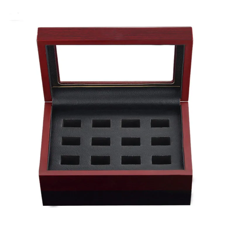 チャンピオンシップビッグヘビーリングディスプレイケース木製​​のジュエリーボックス赤ベルベット/ブラックPU PU革（12穴）195 * 155 * 70mm