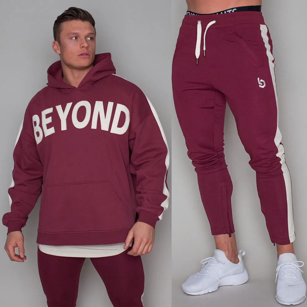 جديد رياضية مجموعة الرجال الجري الرياضية البلوز sweatpants رياضة اللياقة هوديي السراويل دعوى الذكور الركض تجريب القطن تراكسويت