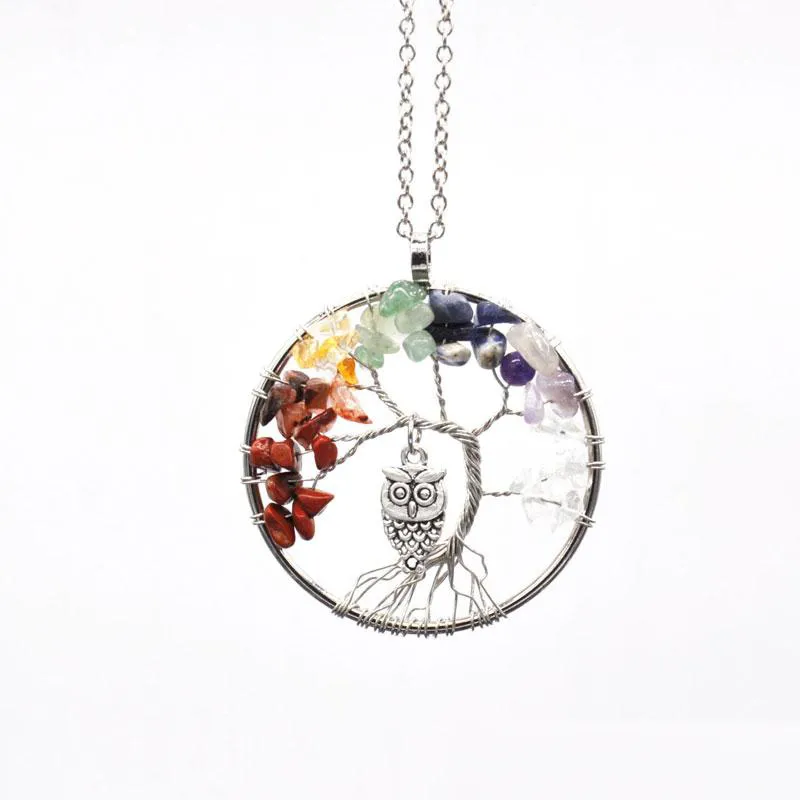 7 Chakra Quartz Natural Crystal Stone Tree of Life Owl Necklaces Fashion Pendant Jewelry Free Shipping