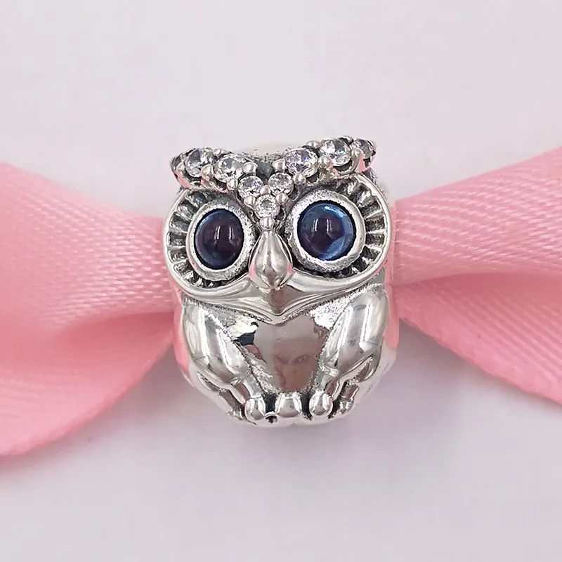 Authentique 925 perles en argent sterling étincelant hibou charme charmes convient aux bracelets de bijoux de style Pandora européen collier 798397NBCB