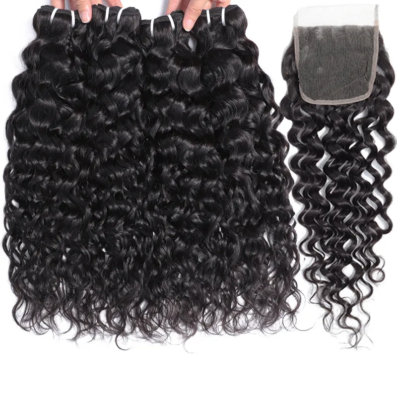 Cabelo virgem brasileiro 9A Remy com fechamentos 4X4 fechamento de renda ou 13X4 fechamento frontal de renda ondas profundas feixes de cabelo brasileiro com Cl2400