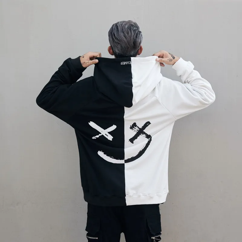 DJ Graffiti Devil Black And White Stitching Sweatshirt For Men And Women Hip Hop Bboy Loose Couple Stormtech Hoodie From Odeletta 18.87 DHgate.Com