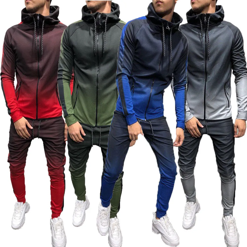 Outono New Mens Slim FitTracksuit Sportwear Suor Suor Athletic Vestuário Outfits Hoodie Calças Calças Definir Moda Plus Size