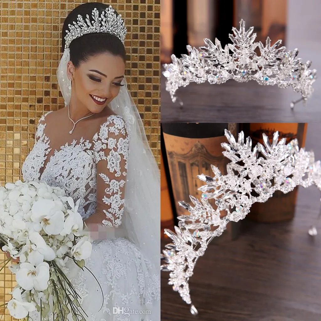 A buon mercato Argento Bling Diademi Corone Gioielli per capelli da sposa Corona Cristallo Moda Sera Prom Abiti da festa Accessori Copricapo