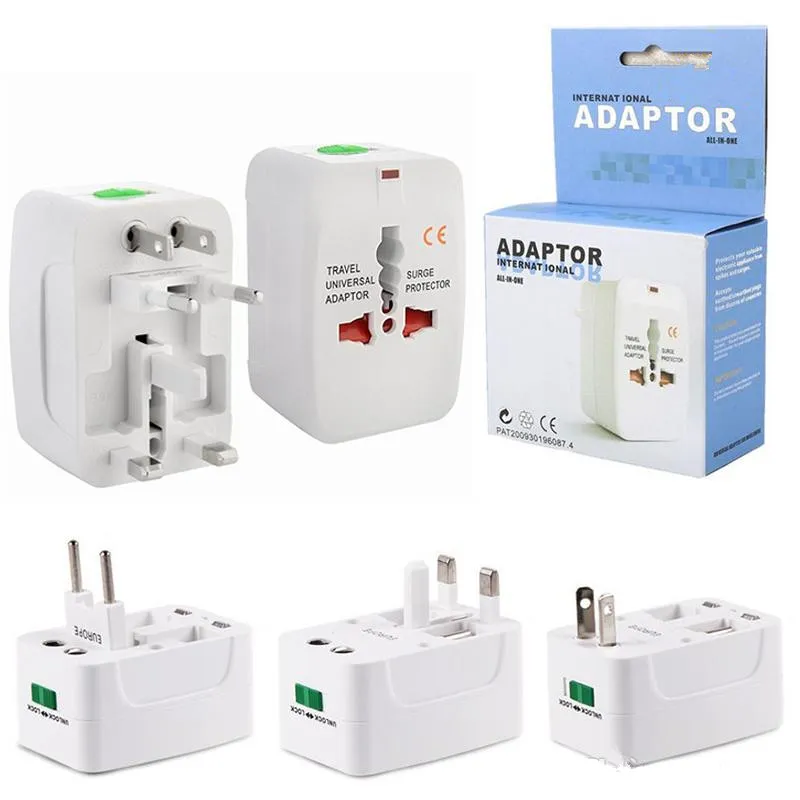 International Travel Power Adapter Universal Wall Charger voor Plug Surge Protector met retailpakket (US UK EU AU AC Plug)