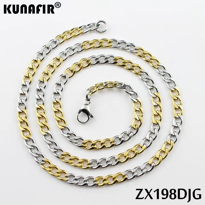 KUNAFIR Great Quality Stainless Steel CUBA Necklace Golden/White Chains ...