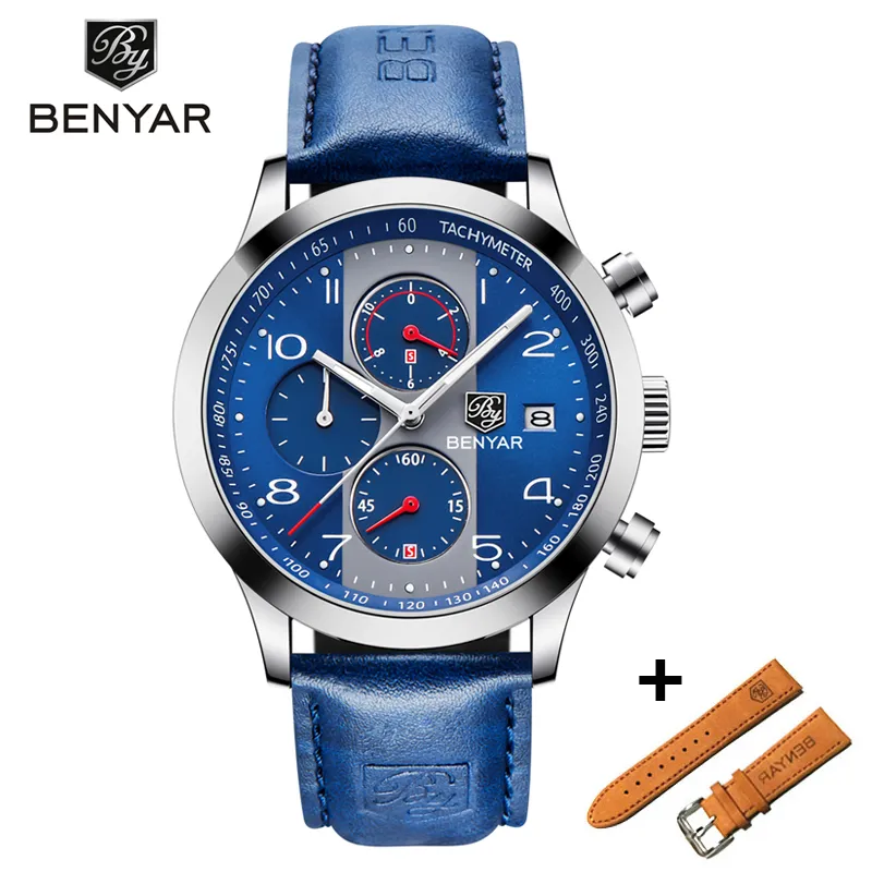 Benyar Luxus Männer Sport Uhren Set Quarz Chronograph Business Wasserdichte Uhren Männliche Uhr Uhr Männer Relogio Masculino