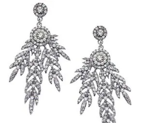 Wholesale-Fashion luxury designer glittering beautiful diamond crystal leaves long drop dangle tassel stud earrings for woman